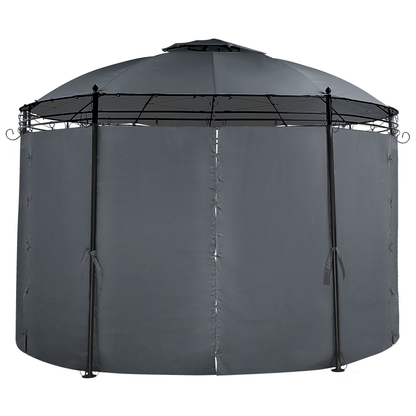 Gazebo Dark Grey Fabric Black Steel Frame 368cm Curtains