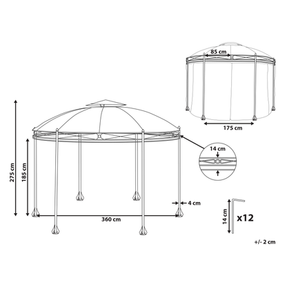 Gazebo Dark Grey Fabric Black Steel Frame 368cm Curtains