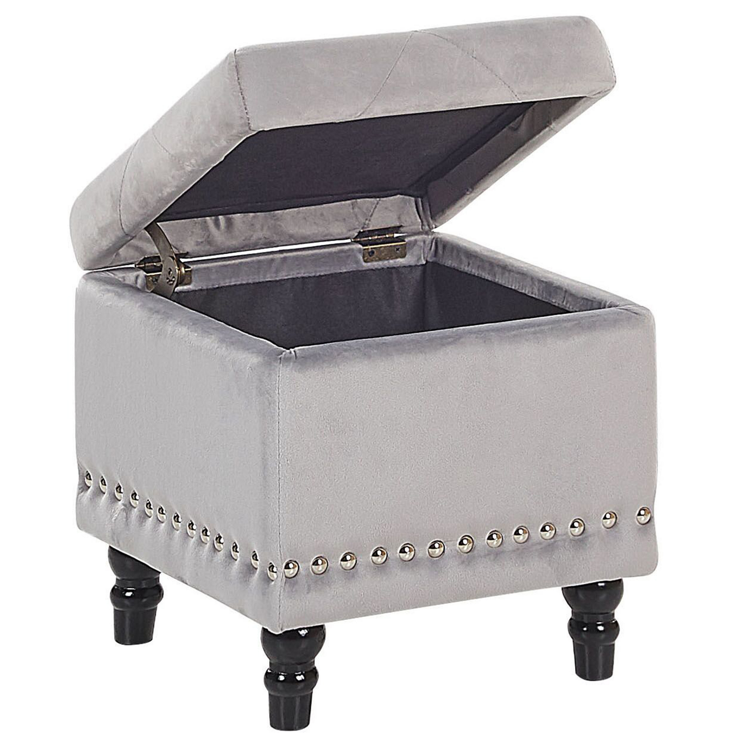 Velvet Footstool Button Tufted Light Grey Nailhead Trim