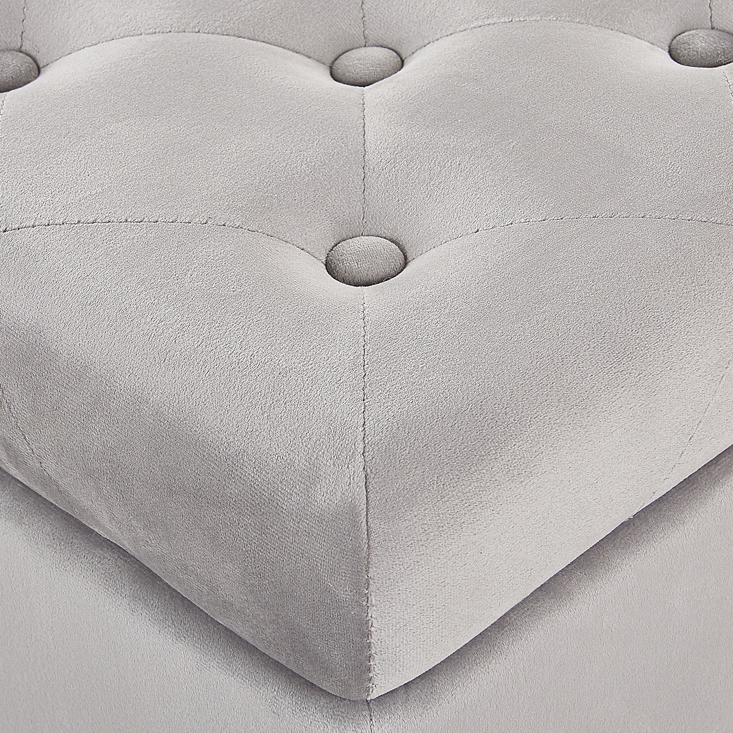 Velvet Footstool Button Tufted Light Grey Nailhead Trim