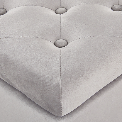 Velvet Footstool Button Tufted Light Grey Nailhead Trim