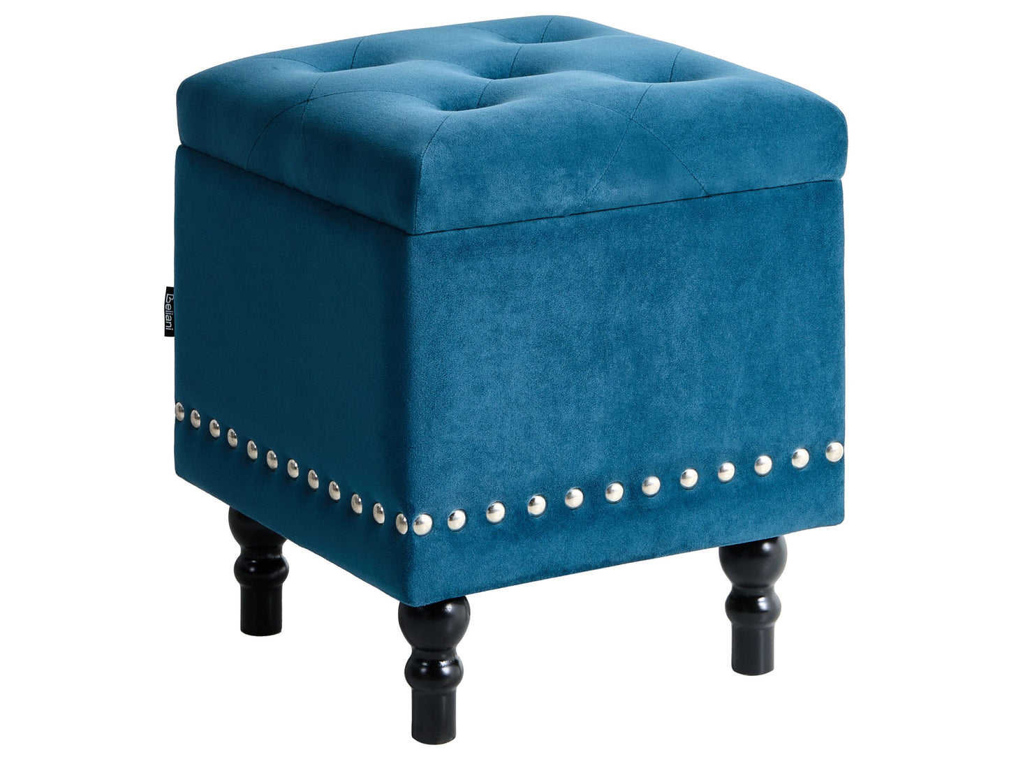Footstool Velvet Dark Blue Tufted Nailhead Trim