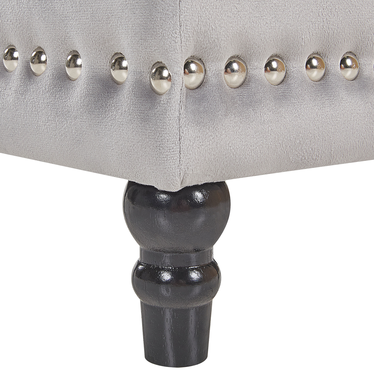 Velvet Footstool Button Tufted Light Grey Nailhead Trim