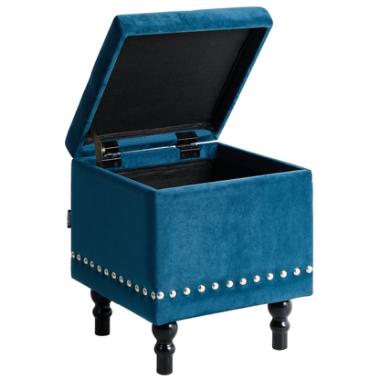 Footstool Velvet Dark Blue Tufted Nailhead Trim