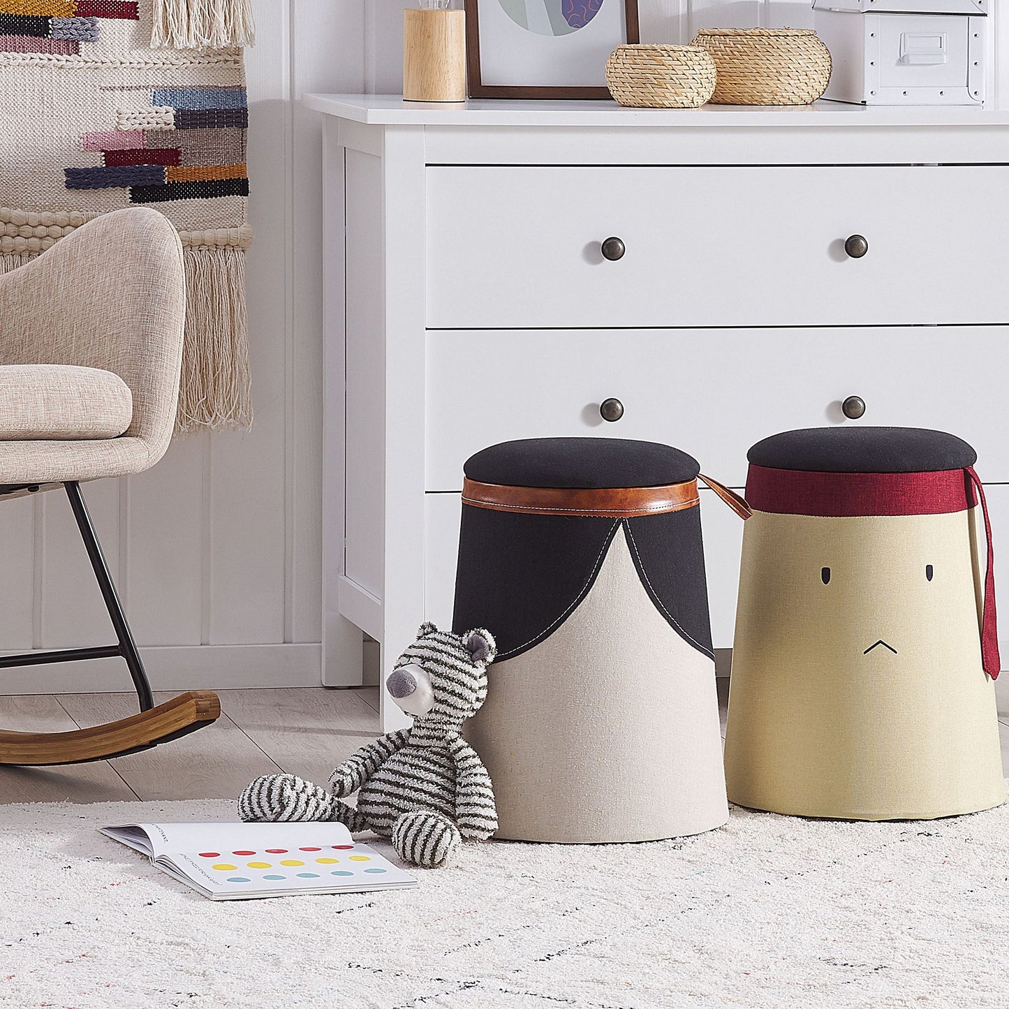 Beige Warrior Motif Pouffe Footstool