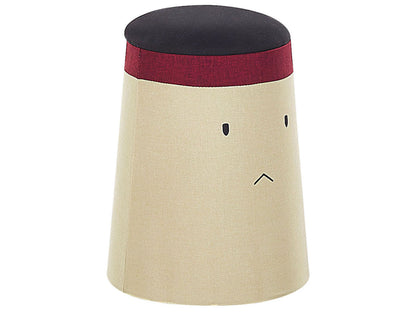 Beige Warrior Motif Pouffe Footstool