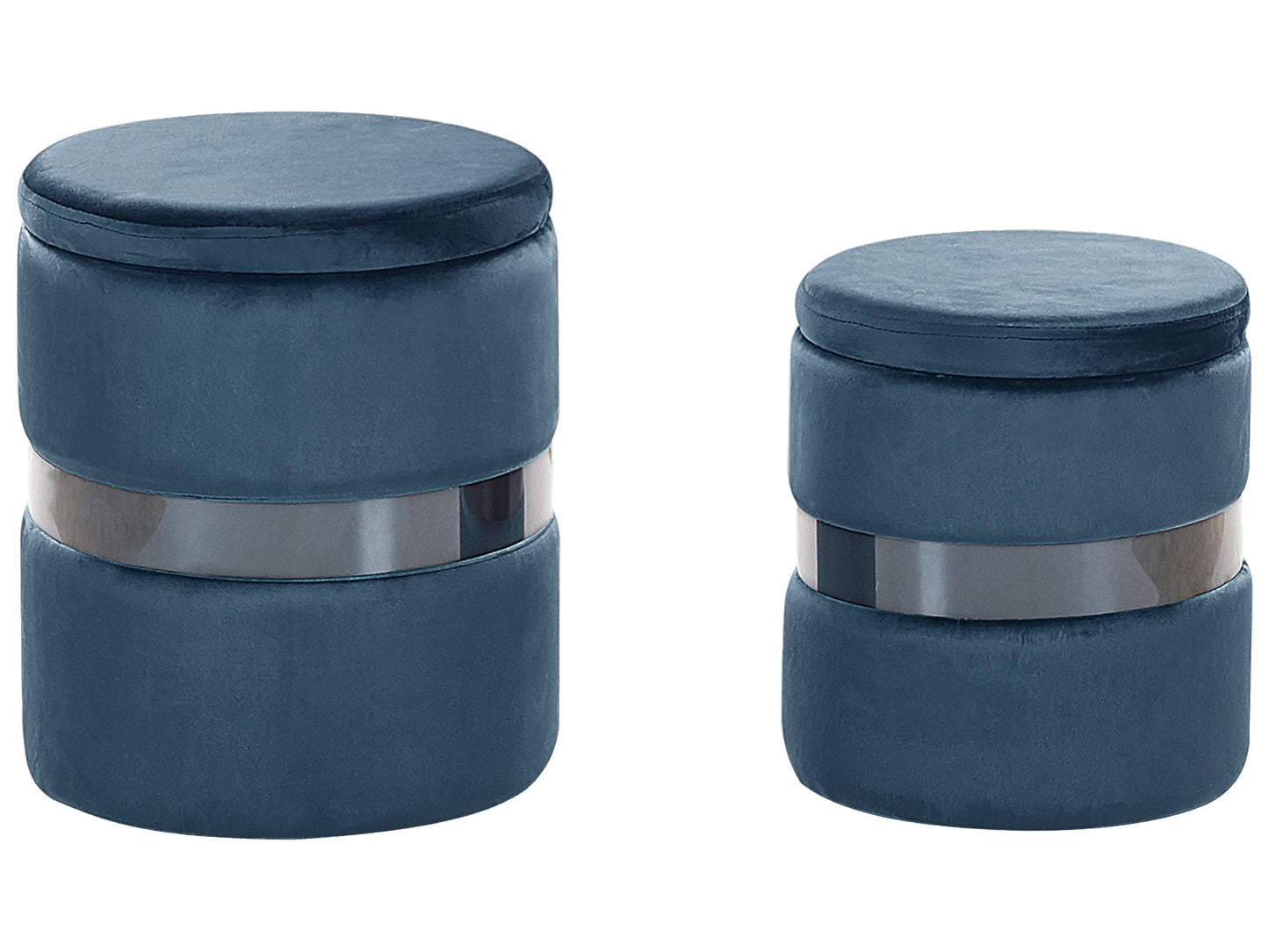 Velvet Storage Pouffes Set Of Two Light Blue Footstools With Metallic Band