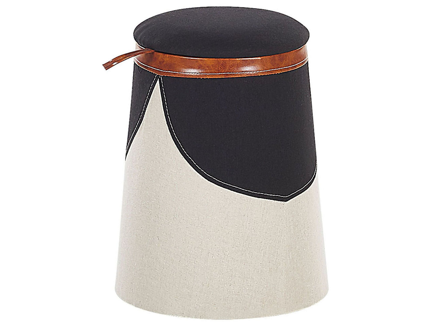 Kids Pouffe Beige Faux Linen Upholstered Footstool With Hidden Storage Compartment