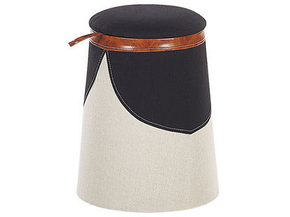Kids Pouffe Beige Faux Linen Upholstered Footstool With Hidden Storage Compartment