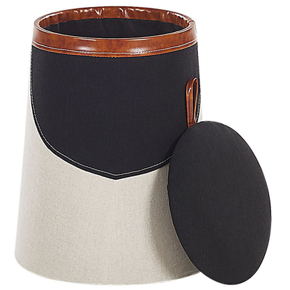 Kids Pouffe Beige Faux Linen Upholstered Footstool With Hidden Storage Compartment