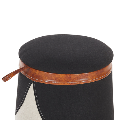 Kids Pouffe Beige Faux Linen Upholstered Footstool With Hidden Storage Compartment