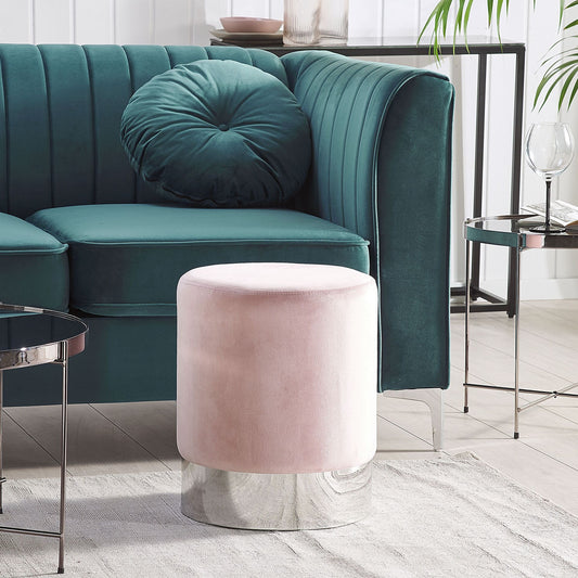 Velvet Co Pouffe Pink Velvet With Silver Metallic Band