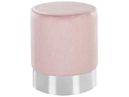 Velvet Co Pouffe Pink Velvet With Silver Metallic Band