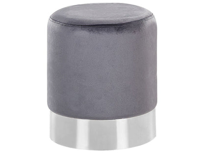 Velvet Pouffe Grey With Silver Band