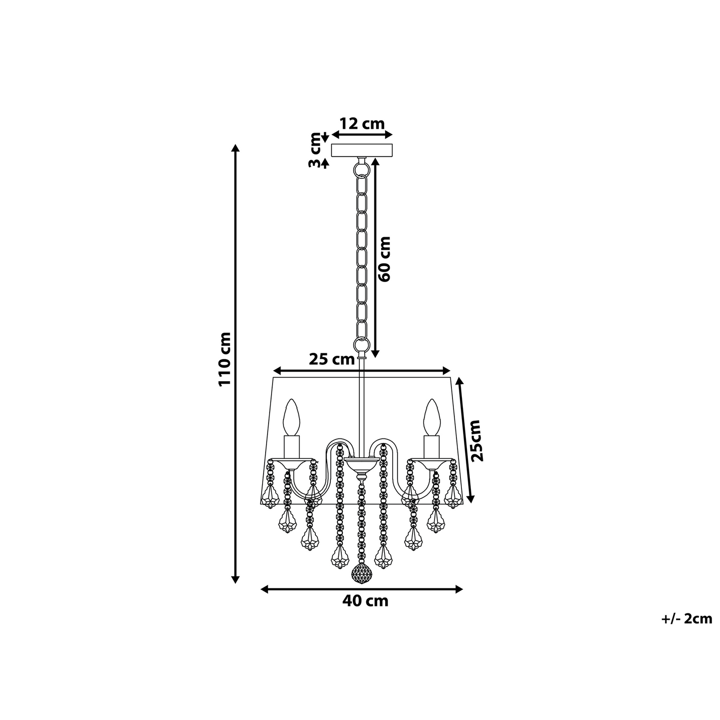 Glamora Pendant Lamp White Grey Crystal Chandelier 3 Lights
