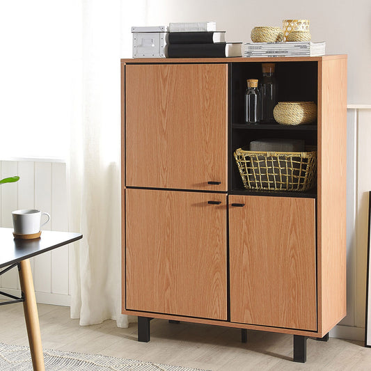 Home Retro Sideboard Oak Finish With Black Legs 3 Cabinets