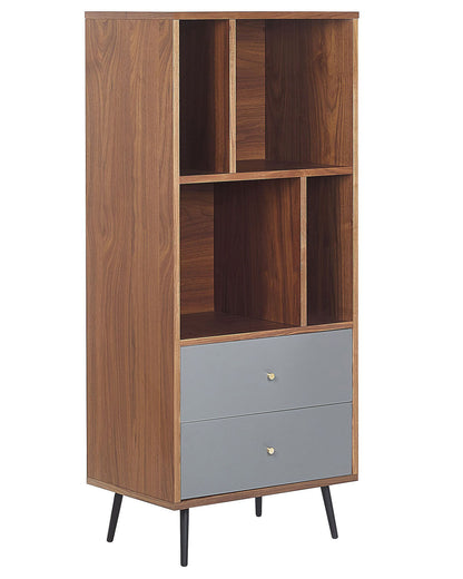 Aurora Home Bookcase Dark Walnut With Grey MDF 139 X 60 X 40 Cm Storage Unit With Drawers Modern