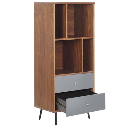 Aurora Home Bookcase Dark Walnut With Grey MDF 139 X 60 X 40 Cm Storage Unit With Drawers Modern
