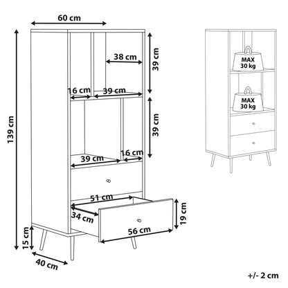 Aurora Home Bookcase Dark Walnut With Grey MDF 139 X 60 X 40 Cm Storage Unit With Drawers Modern