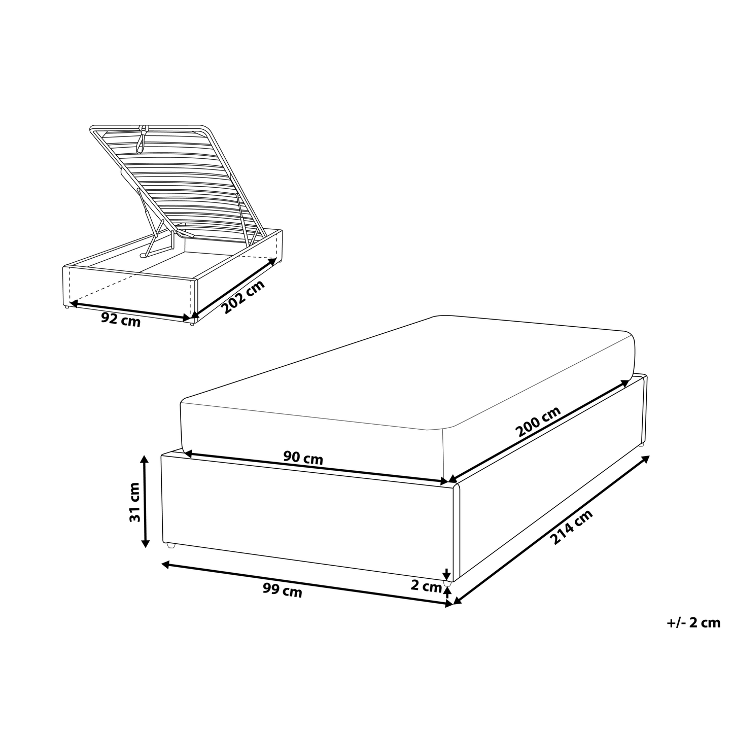 Astra Slatted Bed Frame Grey Upholstered Ottoman Storage 3ft Single