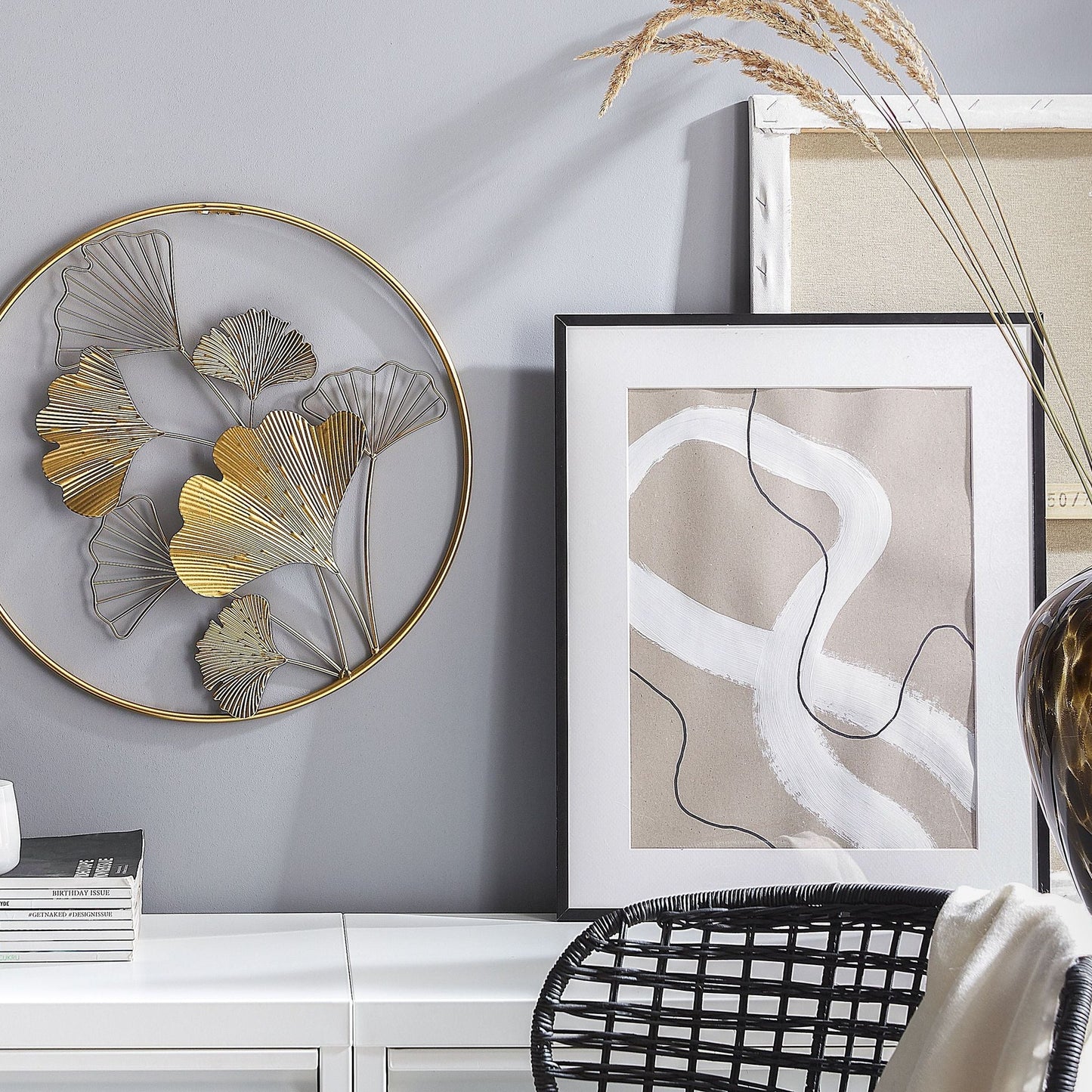 Golden Leaves In Frame Metal Wall Art 45cm