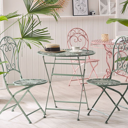 Outdoor Bistro Table Green Metal Folding Vintage Distressed Finish For Small Balcony