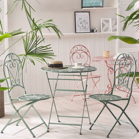 Outdoor Set Of 2 Green Powder Coated Metal Chairs Vintage Style For Patio