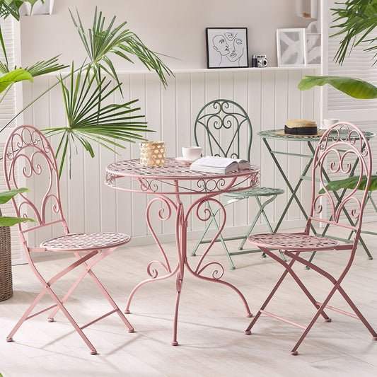 Pink Outdoor Chairs Set Vintage Scrollback Iron 2-Pack