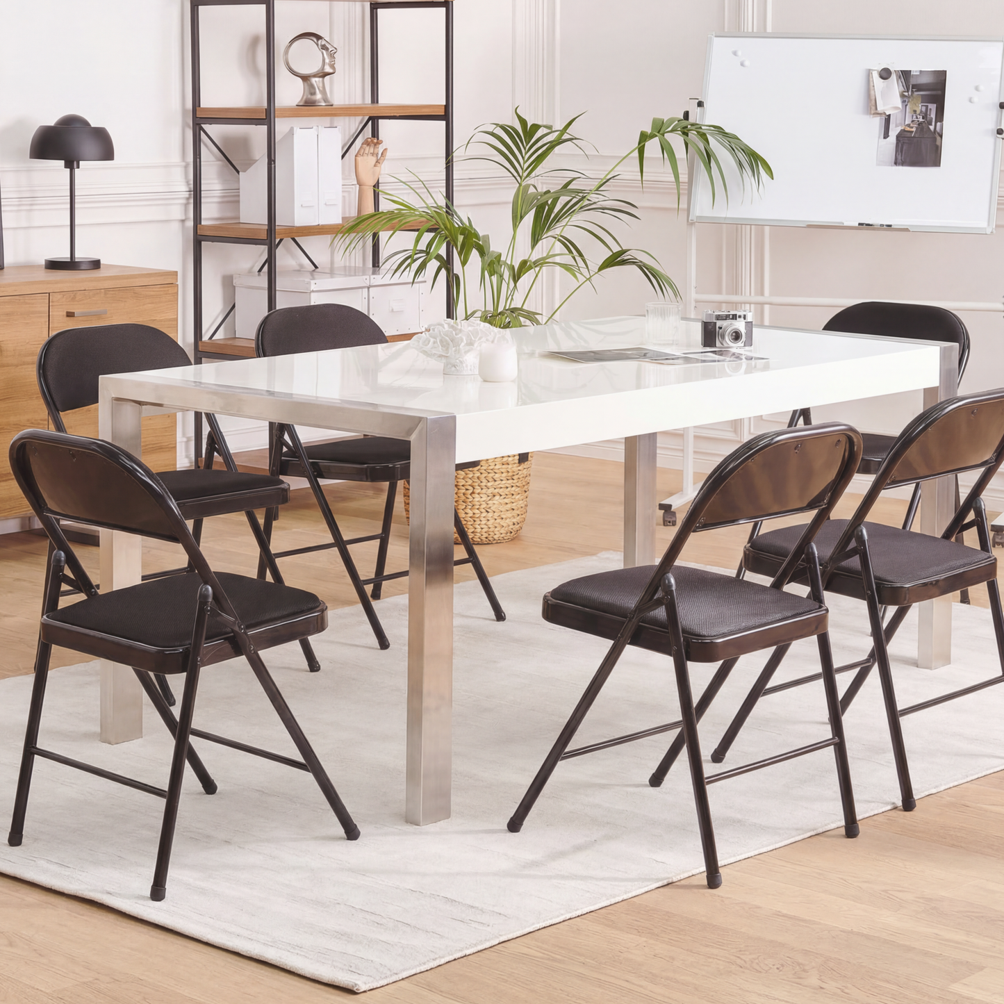 4 Pack Folding Chairs Black Metal Frame Padded Seats