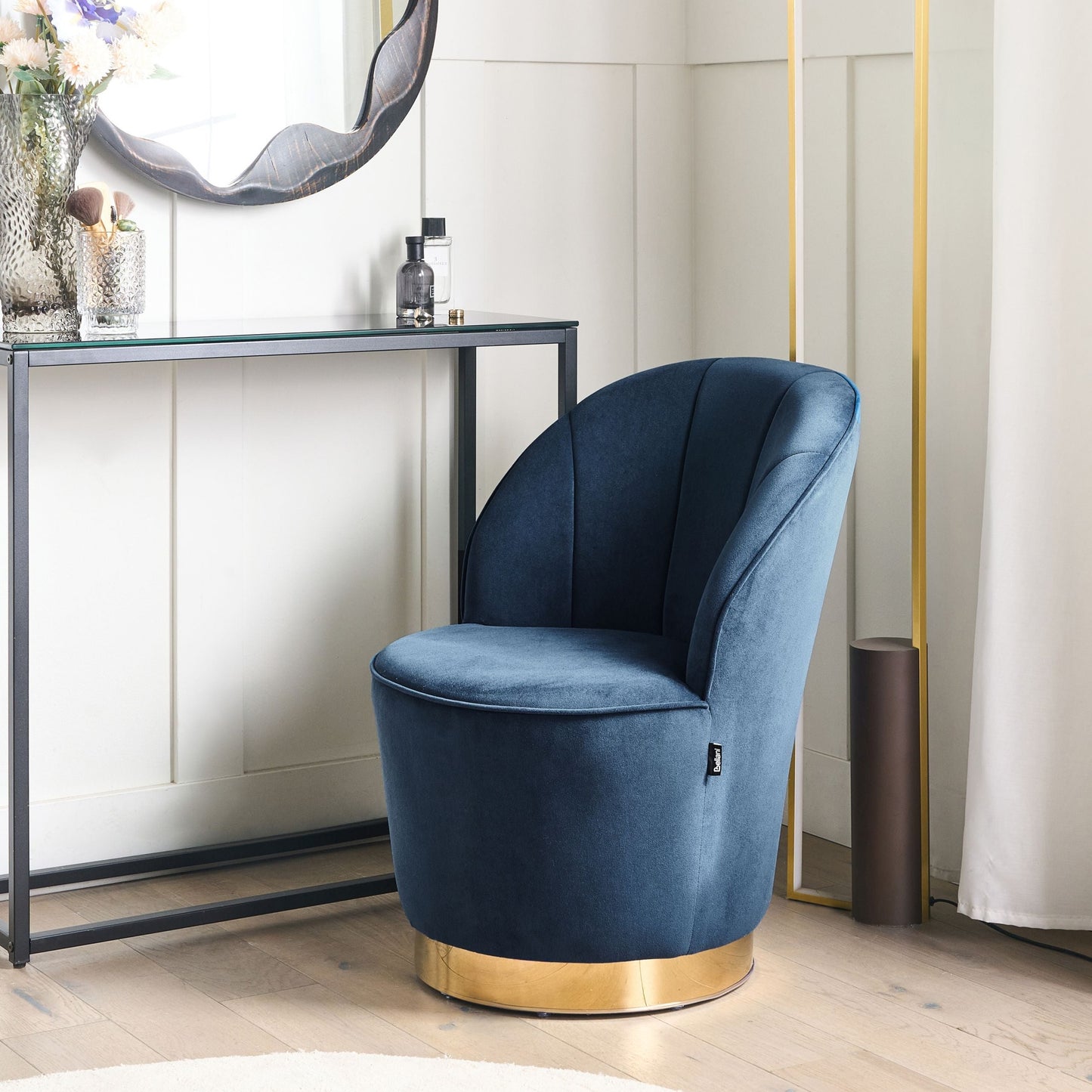 Armchair Dark Blue Velvet With Gold Metal Base