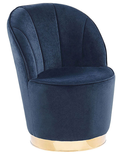 Armchair Dark Blue Velvet With Gold Metal Base