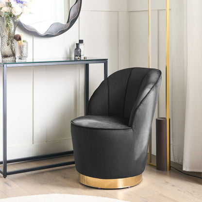 Velvet Armchair Black Gold Base Round Tub Chair
