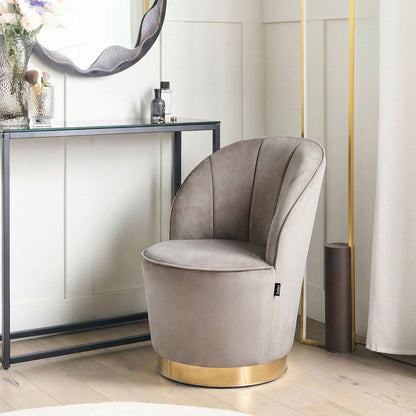 Velvet Armchair Light Beige With Gold Metal Base Round Tub Chair Glam Retro Living Room