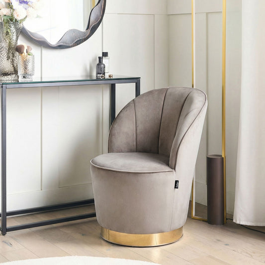 Velvet Armchair Light Beige With Gold Metal Base Round Tub Chair Glam Retro Living Room