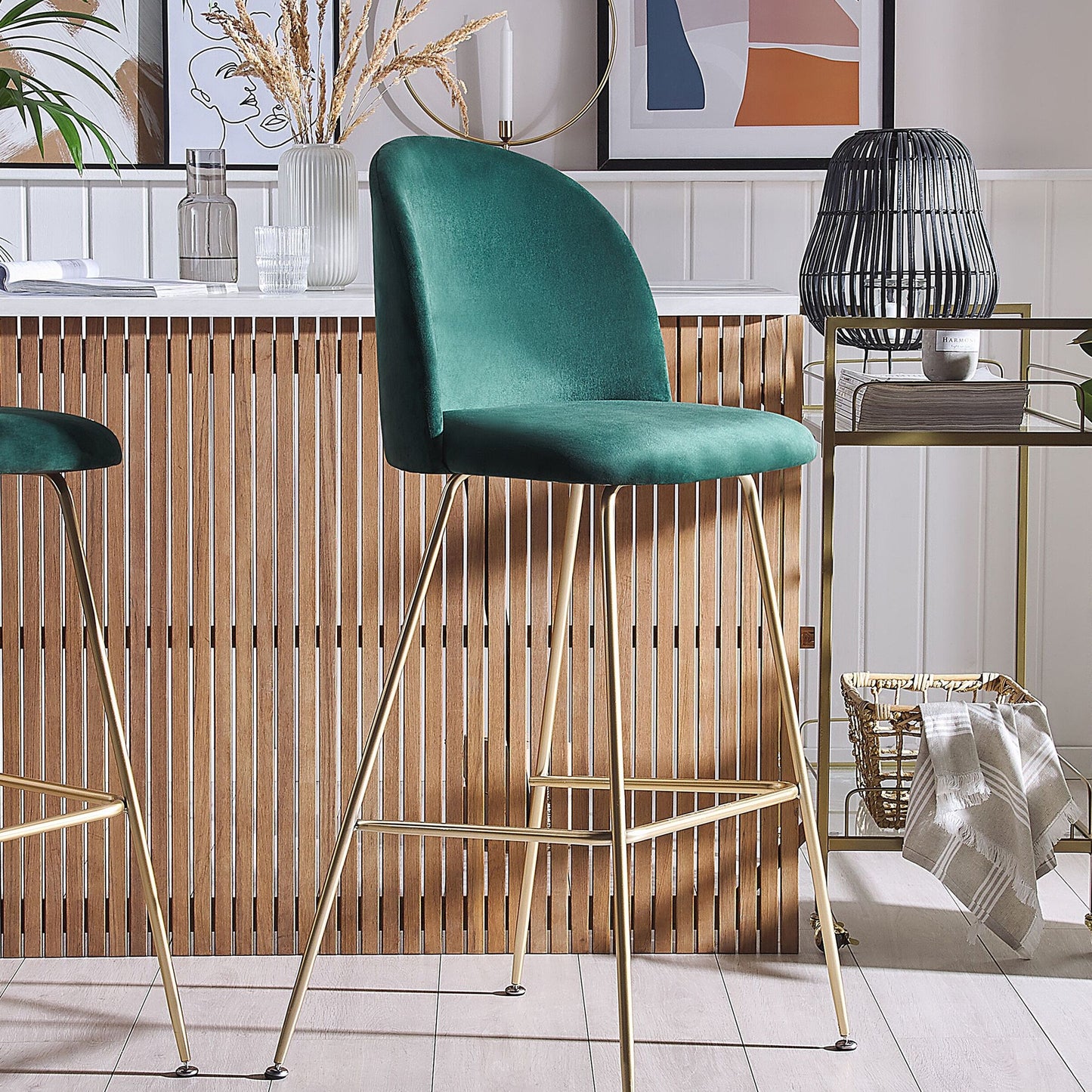 Design Bar Chairs Set Of 2 Counter Height Green Velvet