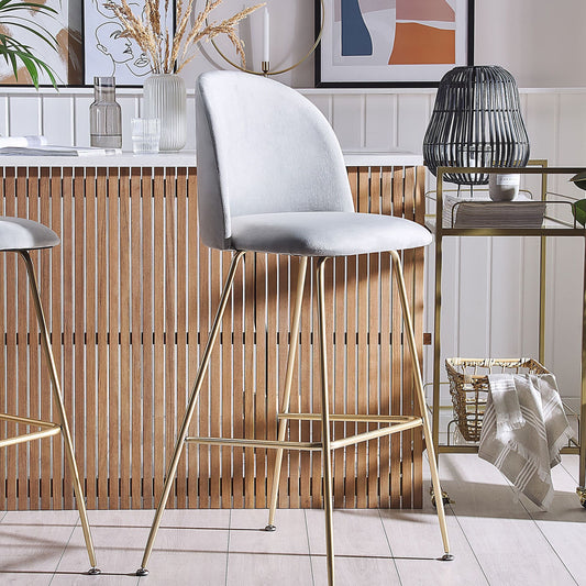 Design Velvet Bar Chairs Counter Height Grey With Gold Frame