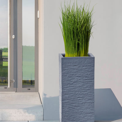 Dark Grey Fibre Clay Tall Square Plant Pot