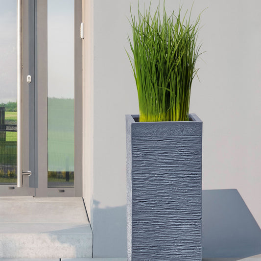 Dark Grey Fibre Clay Tall Square Plant Pot