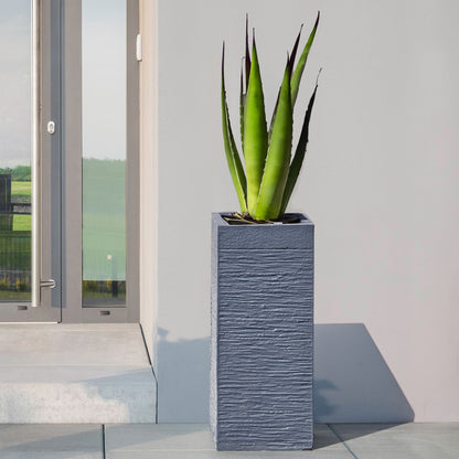 Fibre Clay Tall Plant Pot Dark Grey Square Outdoor Indoor