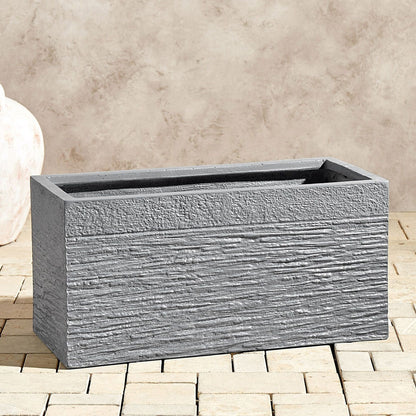 Plant Pot Grey Fibre Clay Indoor Outdoor Rectangular Planter 50 x 23 x 24cm Durable Drainage Holes