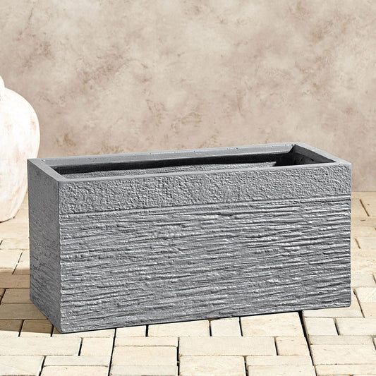 Plant Pot Grey Fibre Clay Indoor Outdoor Rectangular Planter 50 x 23 x 24cm Durable Drainage Holes