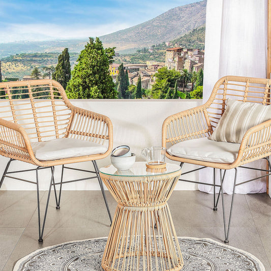 Bistro Set Faux Rattan Outdoor 2 Seater Grey Cushions