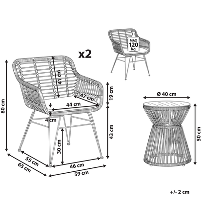 Bistro Set Faux Rattan Outdoor 2 Seater Grey Cushions