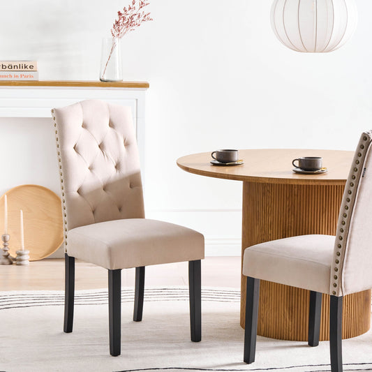 Velvet Dining Chairs Set Of 2 Light Beige Black Wood Legs