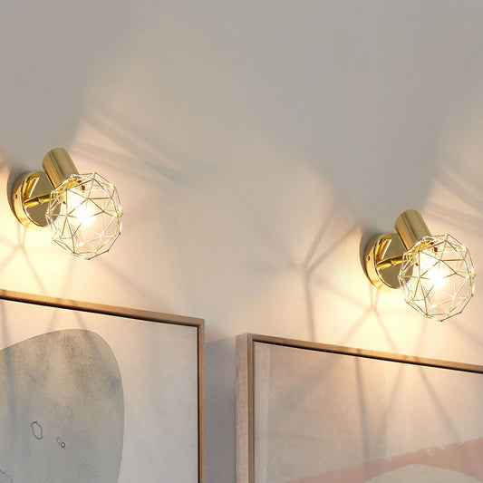 Gold Cage Wall Lamps Set Of 2 Adjustable Modern Sconces
