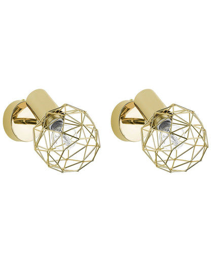 Gold Cage Wall Lamps Set Of 2 Adjustable Modern Sconces