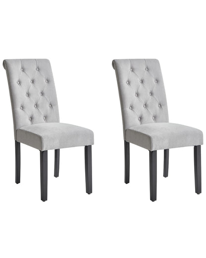 Set 2 Grey Fabric Dining Chairs Glam Modern Black Wood Legs
