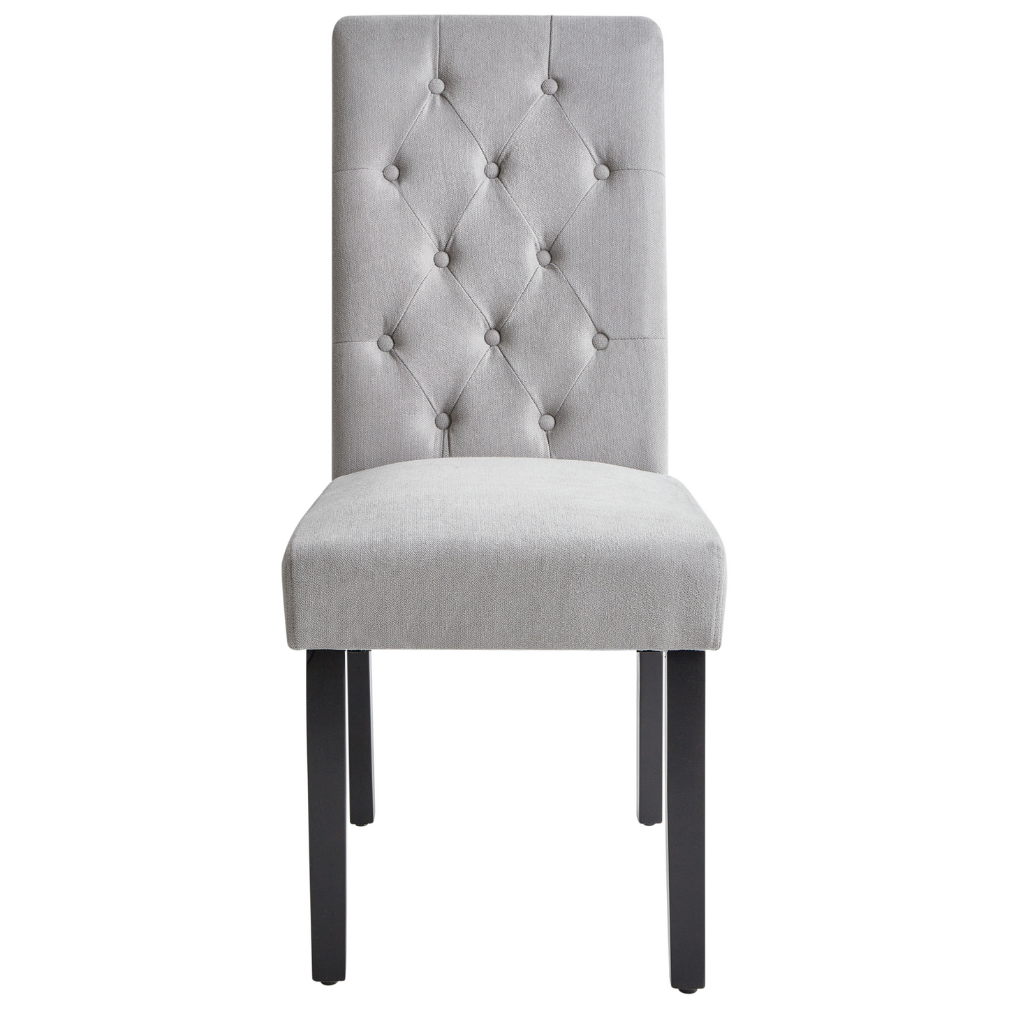 Set 2 Grey Fabric Dining Chairs Glam Modern Black Wood Legs