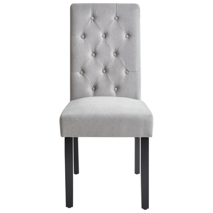 Set 2 Grey Fabric Dining Chairs Glam Modern Black Wood Legs