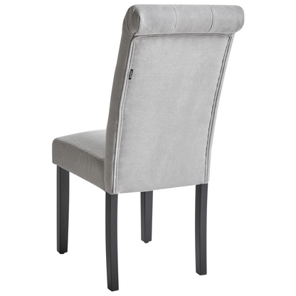 Set 2 Grey Fabric Dining Chairs Glam Modern Black Wood Legs